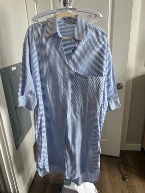 Light Blue Striped Womens button up dress - Classic Relaxed Fit